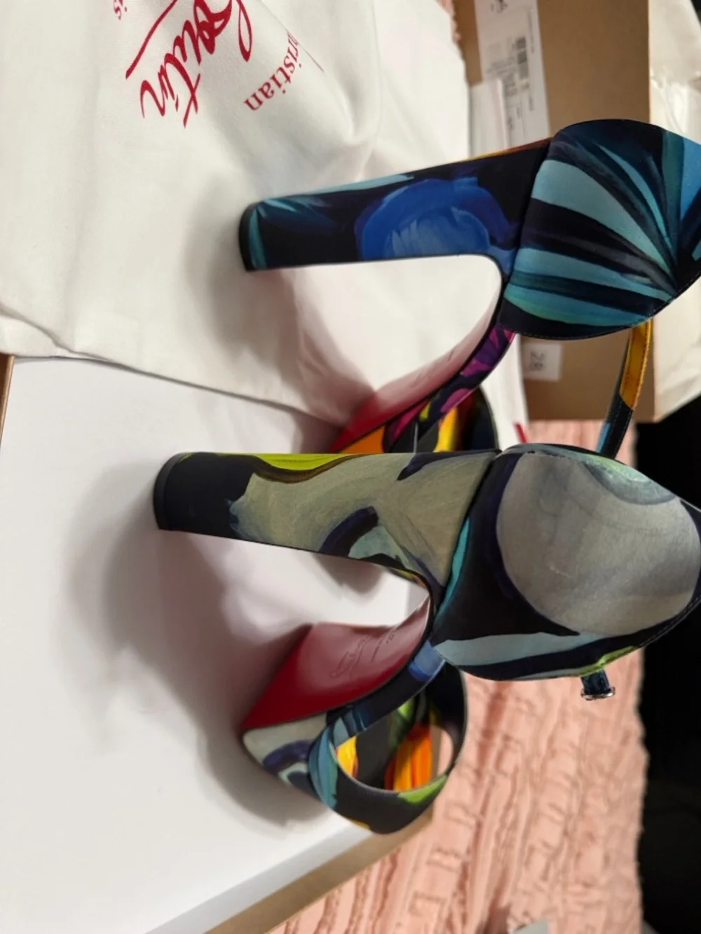 Christian Louboutin Multicolor Floral Platform Heels with Red Sole - Picture 8 of 10